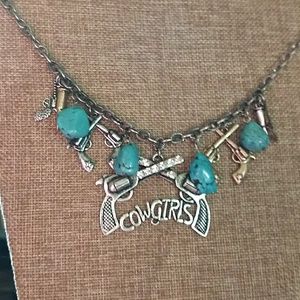 Turquoise cowgirl gun statement necklace set